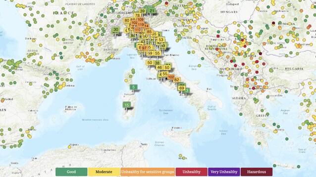 Air Pollution in Italy: Real-time Air Quality Index Visual Map