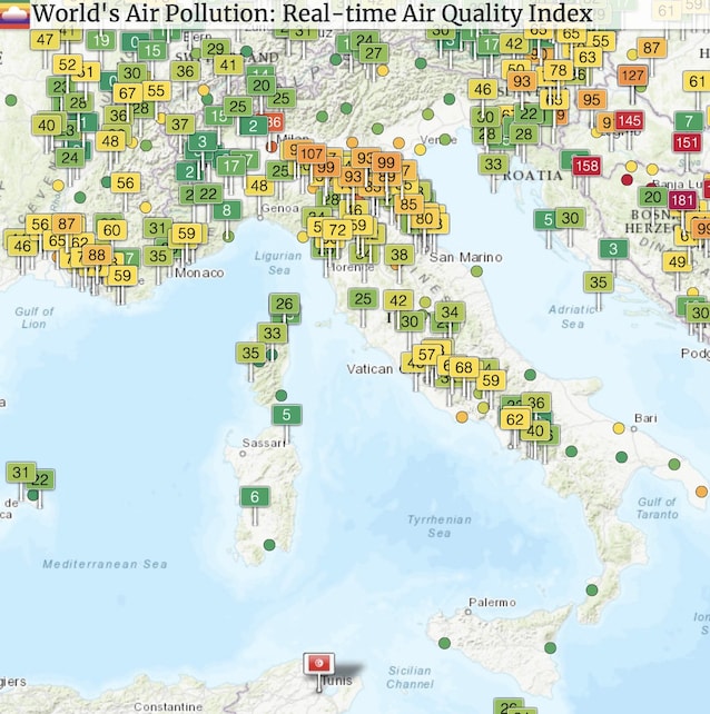 Indice della qualità dell'aria 14 febbraio 2024
