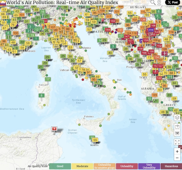 Indice della qualità dell'aria WAQI del 15 feb 2024